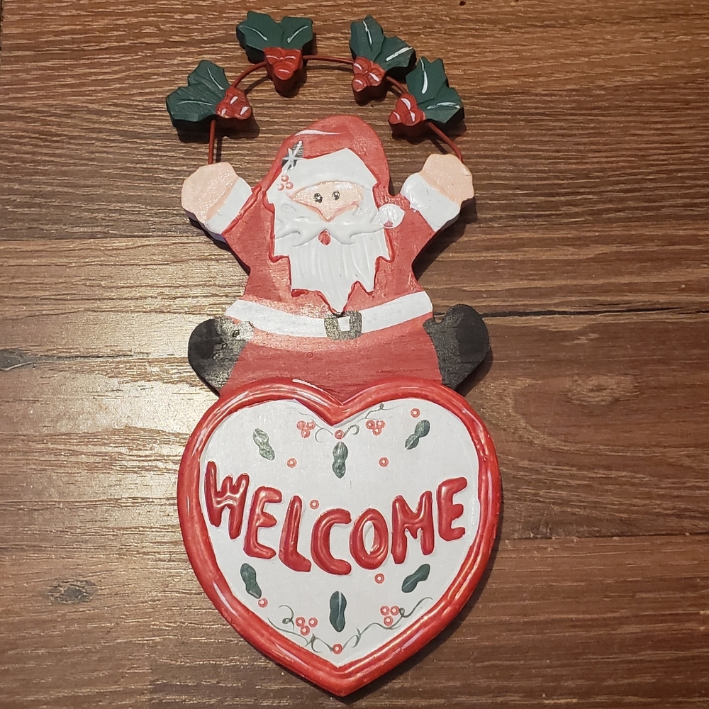 🎄FWP $20+ Hand Painted Santa WELCOME Hanging Sign